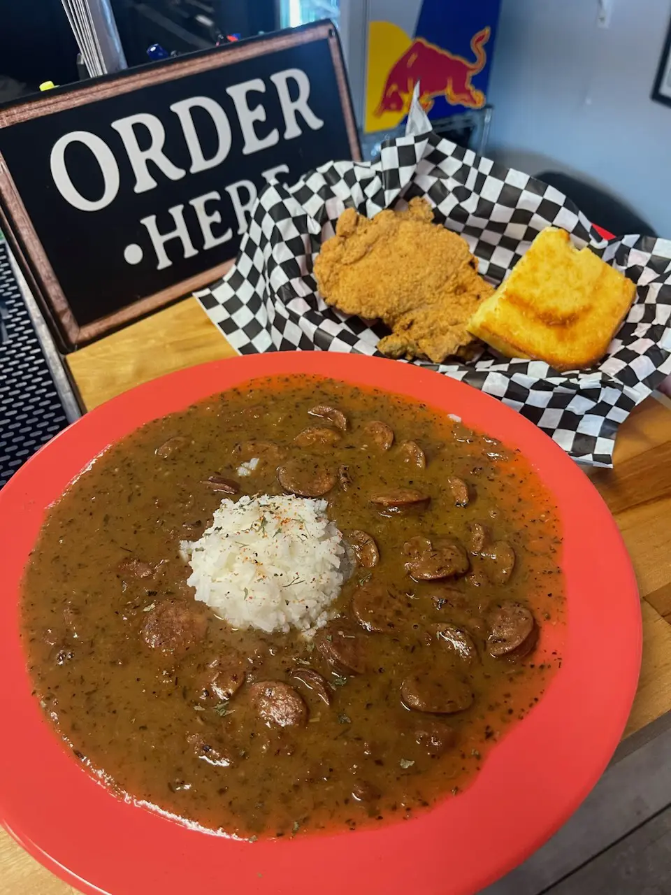 Monday Lunch Special, Fried Chicken, Red Beans and Rice with Cornbread